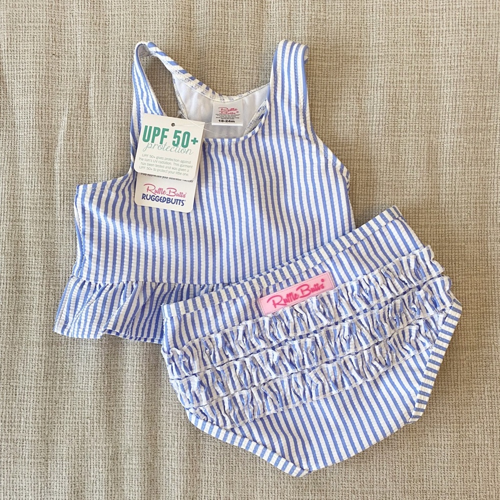 Ruffle Butts Seersucker Peplum Two Piece Swim Suit